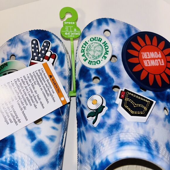Levis X Crocs Classic‎ Clog Blue Tie Dye Men\'s 12 Levi Strauss Peace Love Charms main image 5